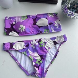 Purple Floral Y2K 2010s Strapless Bikini Set By Ocean Pacific OP Size S/M